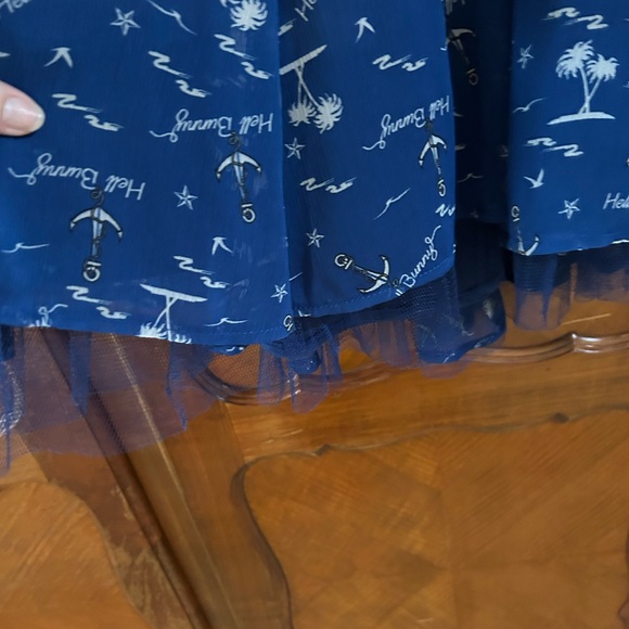 Hell Bunny Blue Halter for and flare  Dress with a pin up girl flair size small - Picture 4 of 10